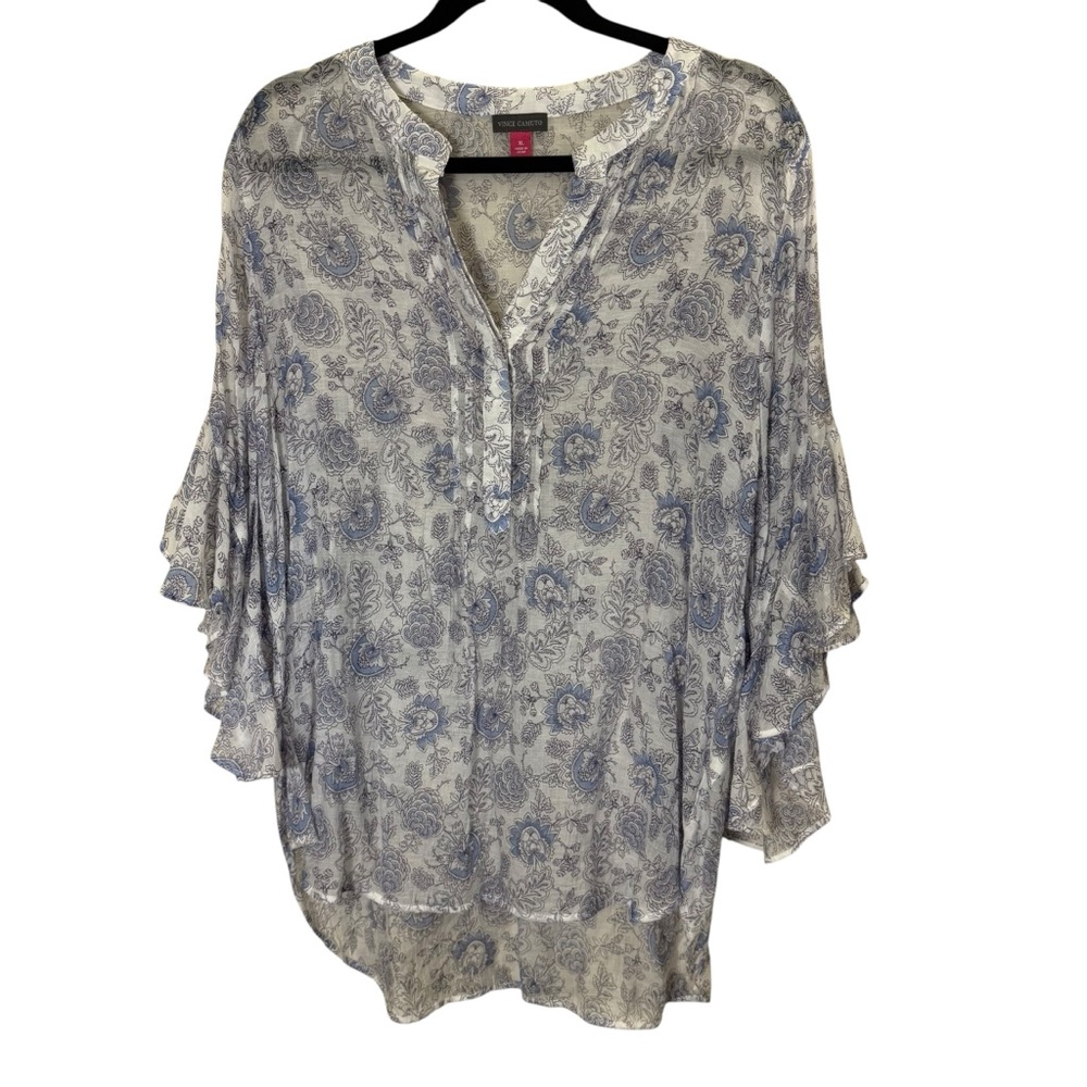 Vince Camuto Lightweight Blue Lilac and White Paisley Blouse sz XL